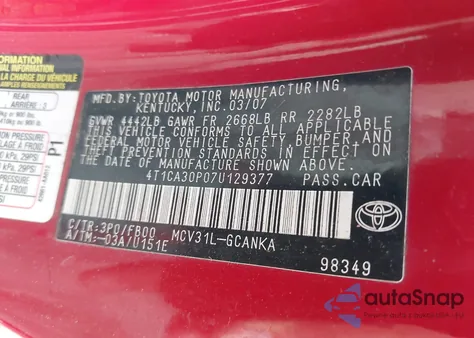 2007 Toyota Camry Solara Se V6 from USA, damaged, VIN 4T1CA30P07U129377